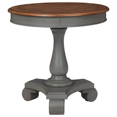 Antique Gray/Brown Round Single Pedestal Accent Table